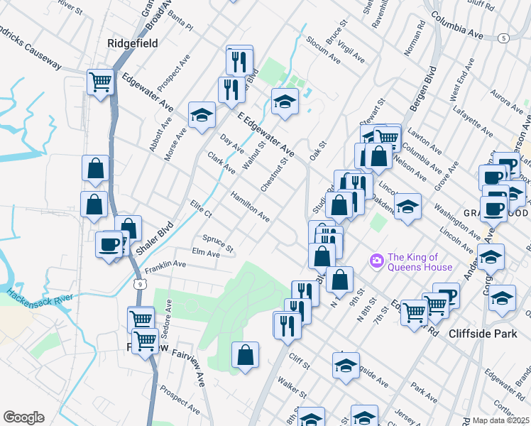 map of restaurants, bars, coffee shops, grocery stores, and more near 655 Hamilton Avenue in Ridgefield