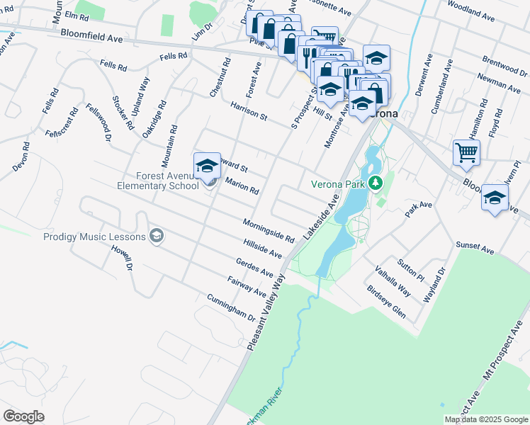 map of restaurants, bars, coffee shops, grocery stores, and more near 14 Balston Drive in Verona