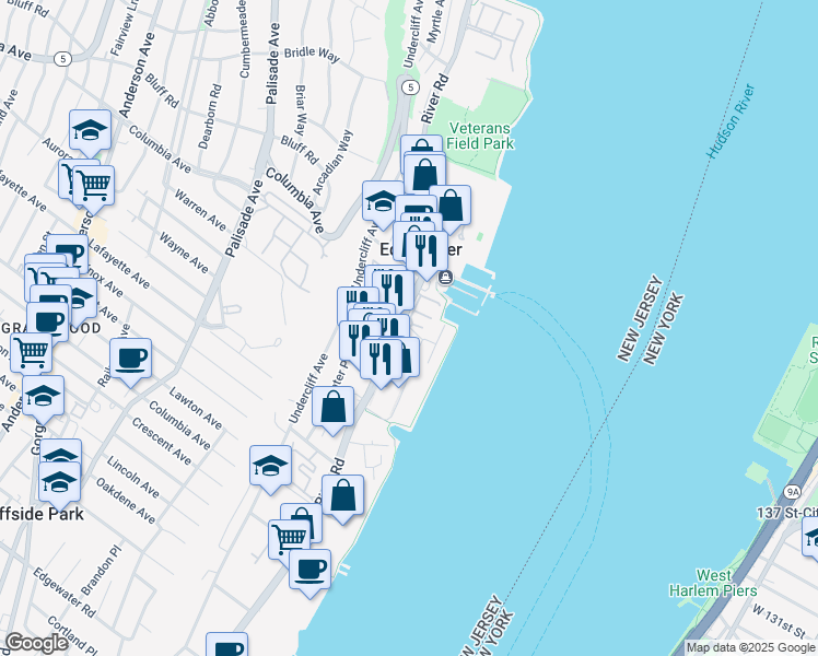 map of restaurants, bars, coffee shops, grocery stores, and more near 225 Edgewater Town Center in Edgewater
