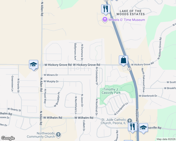 map of restaurants, bars, coffee shops, grocery stores, and more near 1920 W Jubilee Ln in Dunlap