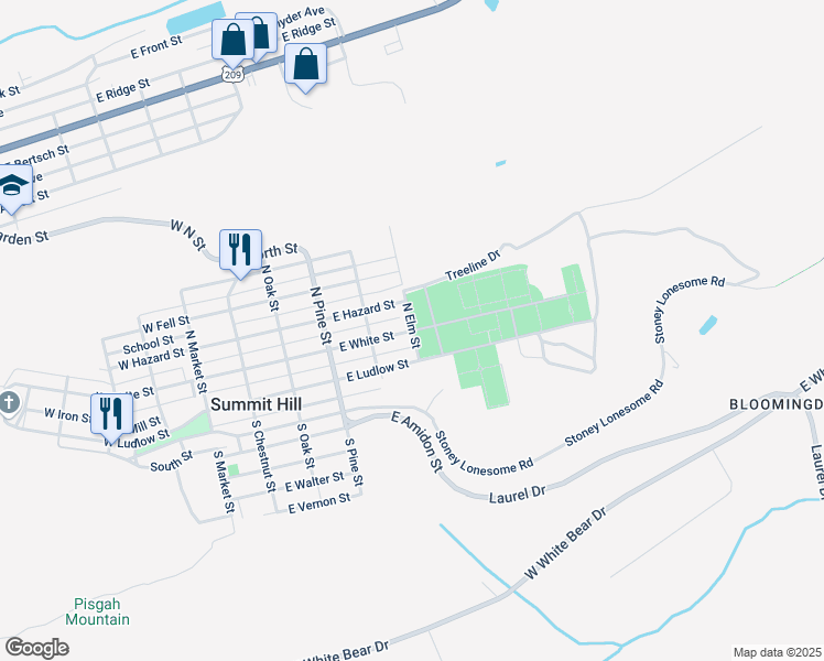 map of restaurants, bars, coffee shops, grocery stores, and more near 352 East White Street in Summit Hill
