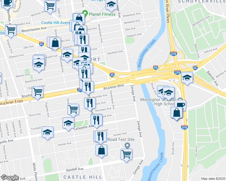 map of restaurants, bars, coffee shops, grocery stores, and more near 938 Havemeyer Avenue in Bronx