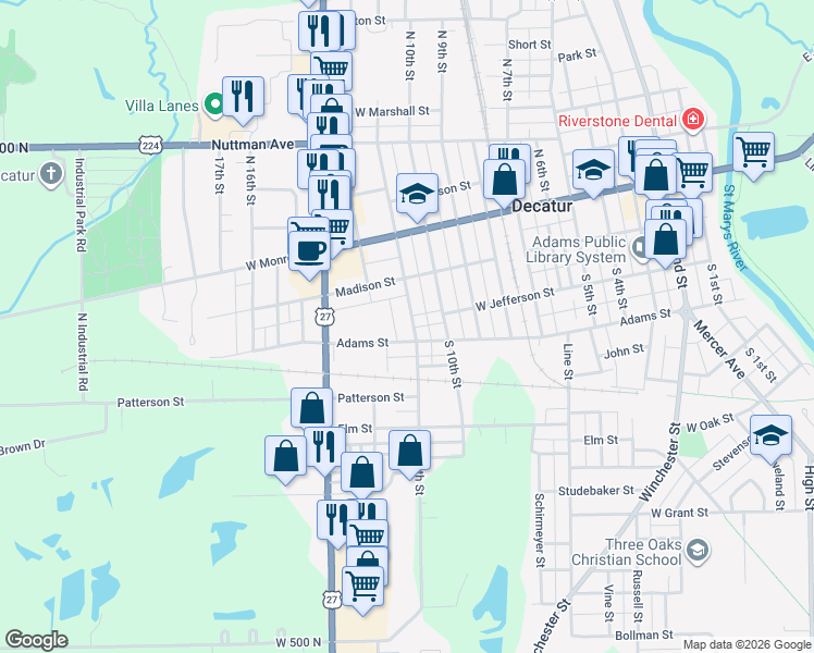 map of restaurants, bars, coffee shops, grocery stores, and more near 210 South 11th Street in Decatur