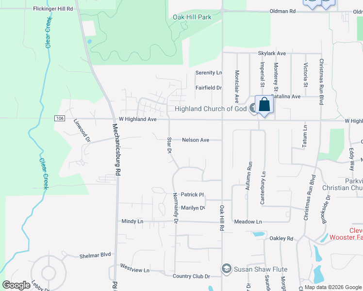 map of restaurants, bars, coffee shops, grocery stores, and more near 1330 Nelson Avenue in Wooster