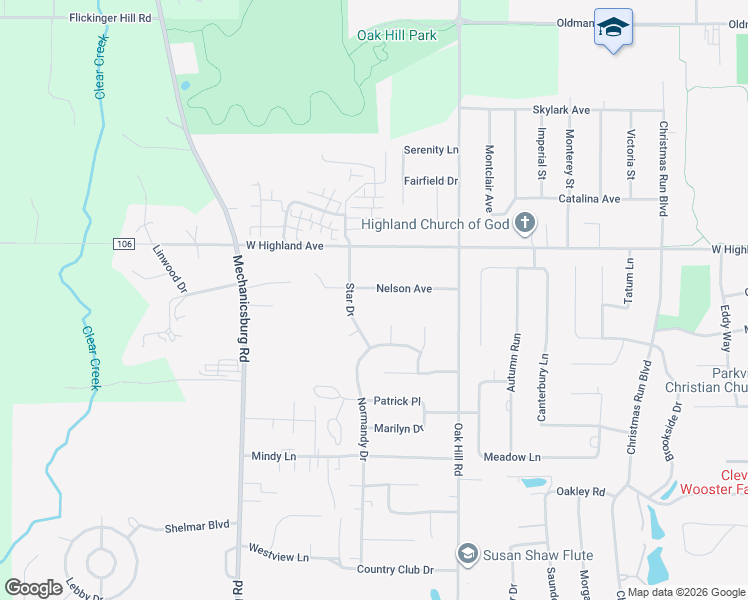map of restaurants, bars, coffee shops, grocery stores, and more near 1330 Nelson Avenue in Wooster