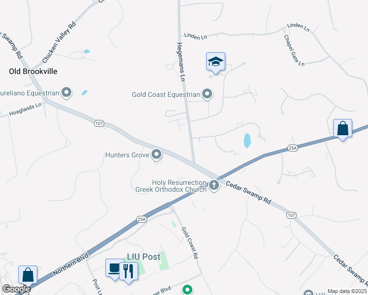 map of restaurants, bars, coffee shops, grocery stores, and more near 15 Hegemans Lane in Glen Head