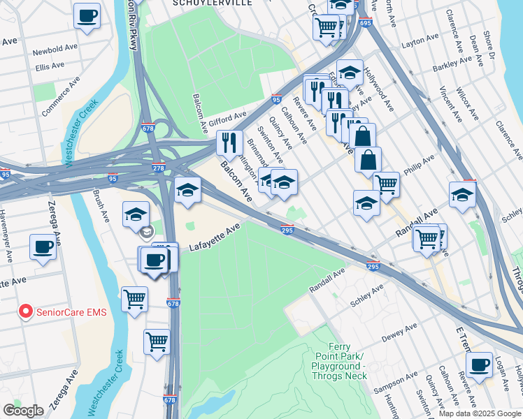 map of restaurants, bars, coffee shops, grocery stores, and more near 920 Balcom Avenue in Bronx