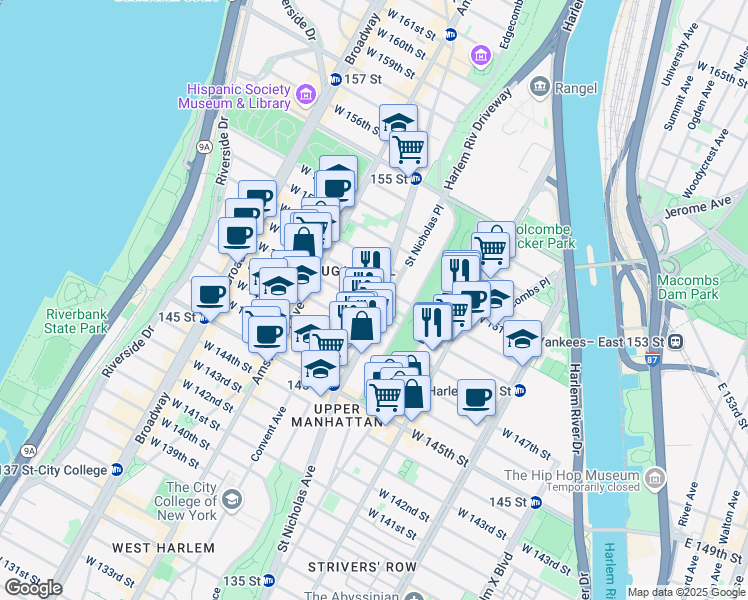 map of restaurants, bars, coffee shops, grocery stores, and more near in New York