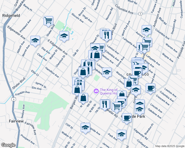map of restaurants, bars, coffee shops, grocery stores, and more near 502 Art Lane in Ridgefield