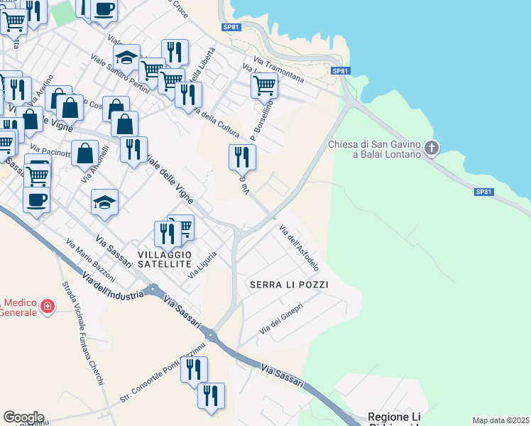 map of restaurants, bars, coffee shops, grocery stores, and more near 18 Via G. Falcone - P. Borsellino in Porto Torres