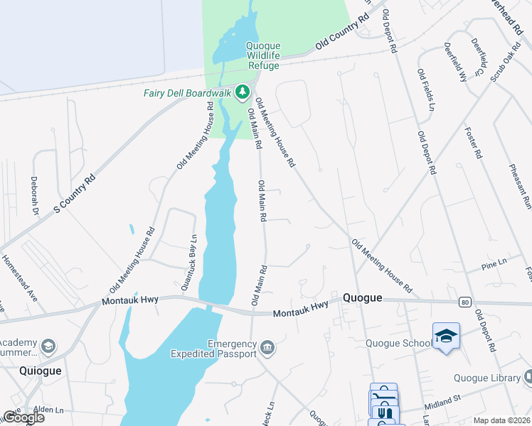 map of restaurants, bars, coffee shops, grocery stores, and more near 34 Old Main Road in Quogue