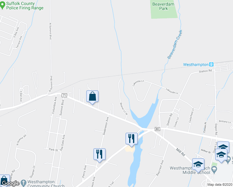 map of restaurants, bars, coffee shops, grocery stores, and more near 13 Beaver Lane West in Westhampton
