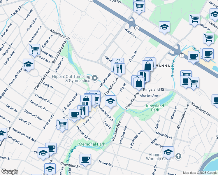 map of restaurants, bars, coffee shops, grocery stores, and more near 641 Franklin Avenue in Nutley