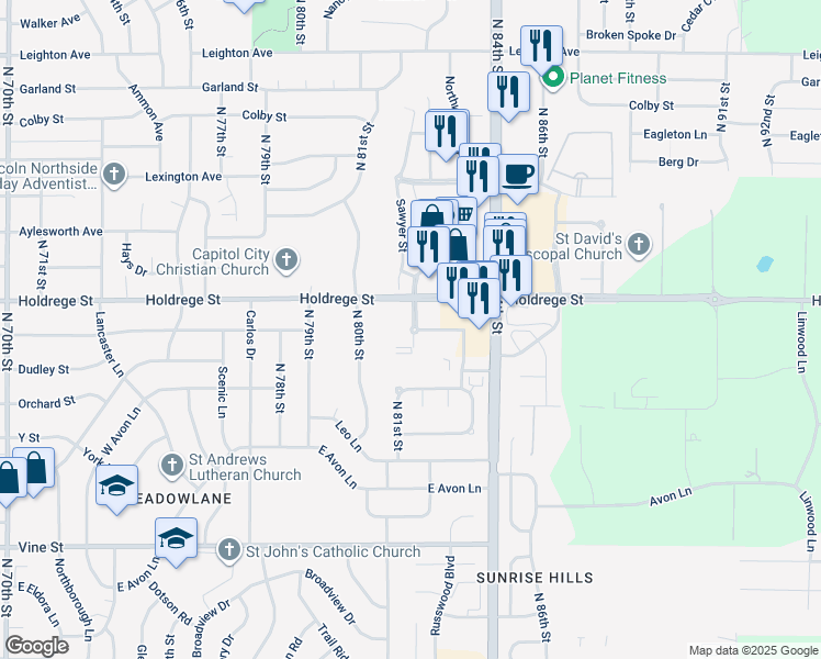 map of restaurants, bars, coffee shops, grocery stores, and more near in Lincoln