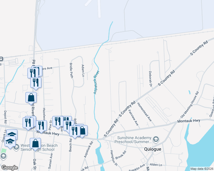 map of restaurants, bars, coffee shops, grocery stores, and more near 69 Peters Lane in Westhampton Beach
