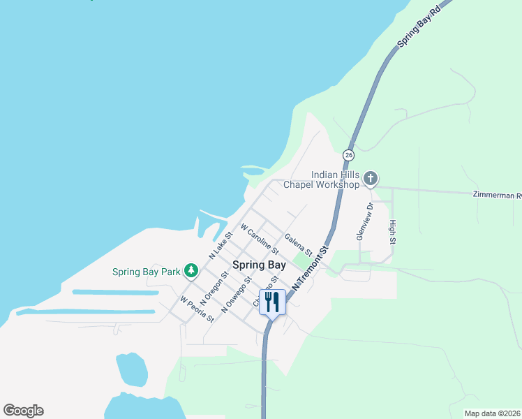 map of restaurants, bars, coffee shops, grocery stores, and more near 149 La Salle Street in Spring Bay