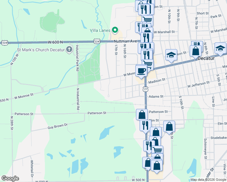 map of restaurants, bars, coffee shops, grocery stores, and more near 1723 Madison Street in Decatur