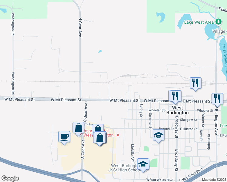 map of restaurants, bars, coffee shops, grocery stores, and more near 890 West Mount Pleasant Street in West Burlington
