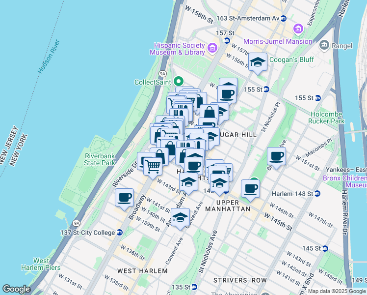 map of restaurants, bars, coffee shops, grocery stores, and more near 534 West 147th Street in New York