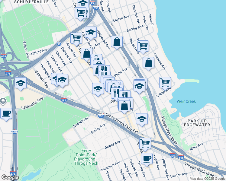 map of restaurants, bars, coffee shops, grocery stores, and more near 3710e East Tremont Avenue in The Bronx
