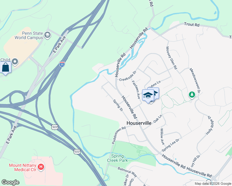 map of restaurants, bars, coffee shops, grocery stores, and more near 1423 Houserville Road in State College