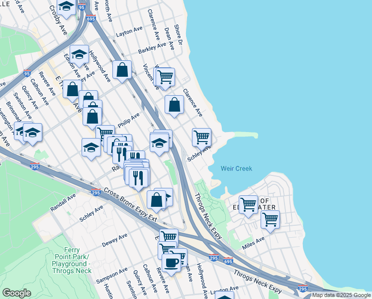 map of restaurants, bars, coffee shops, grocery stores, and more near 620 Ellsworth Avenue in Bronx