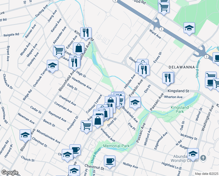 map of restaurants, bars, coffee shops, grocery stores, and more near 58 High Street in Nutley