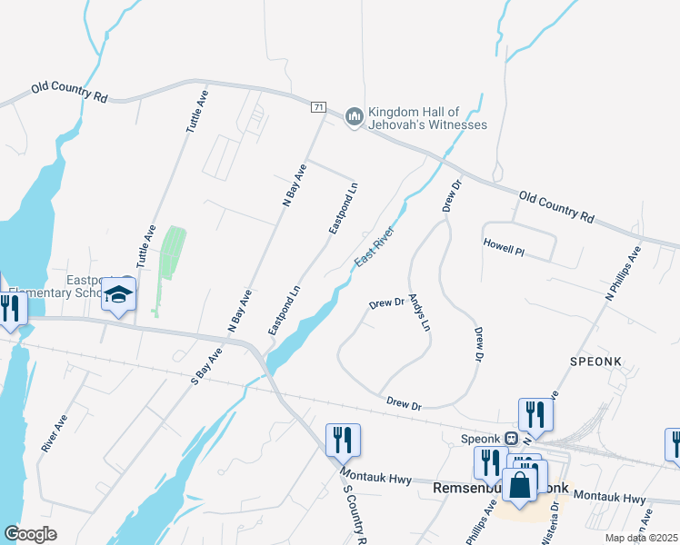 map of restaurants, bars, coffee shops, grocery stores, and more near 23 East Brook Road in Eastport