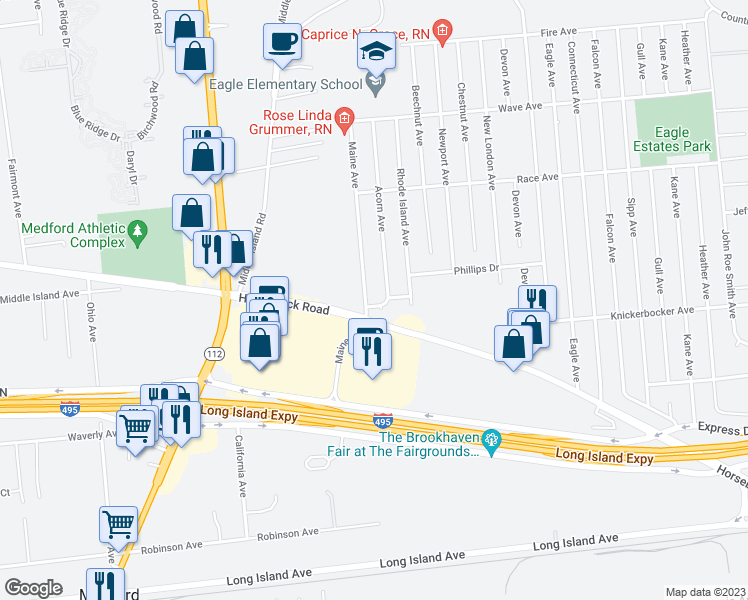 map of restaurants, bars, coffee shops, grocery stores, and more near 1601 Lad Avenue in Medford