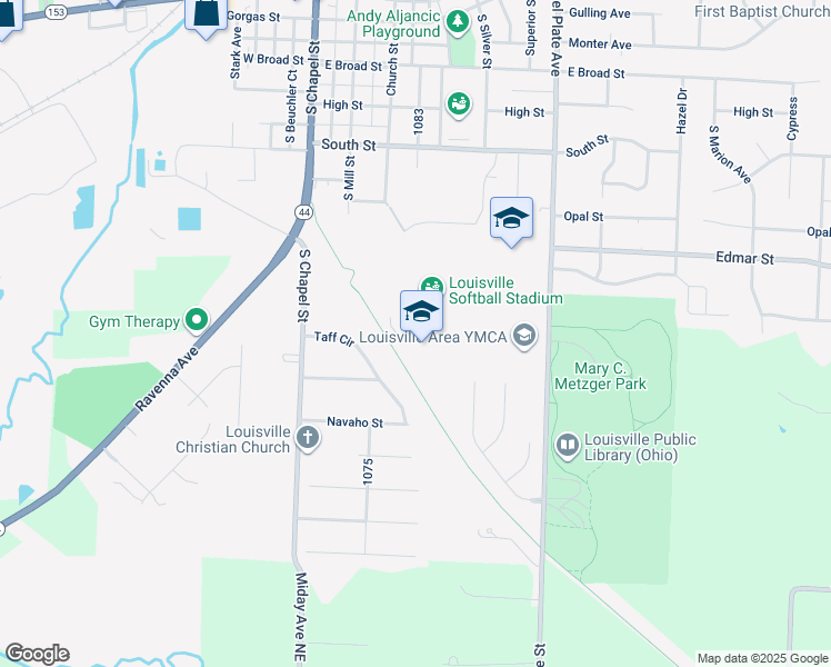 map of restaurants, bars, coffee shops, grocery stores, and more near 1300 South Chapel Street in Louisville