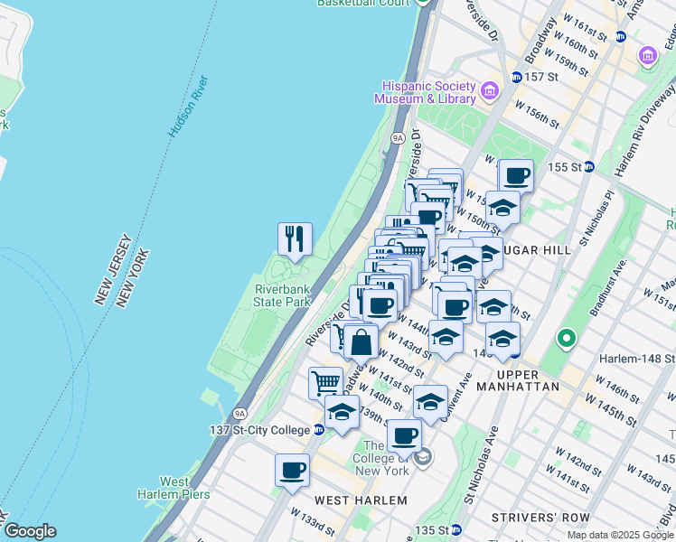 map of restaurants, bars, coffee shops, grocery stores, and more near in New York