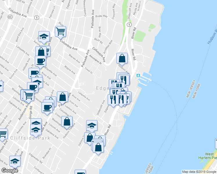 map of restaurants, bars, coffee shops, grocery stores, and more near in Edgewater