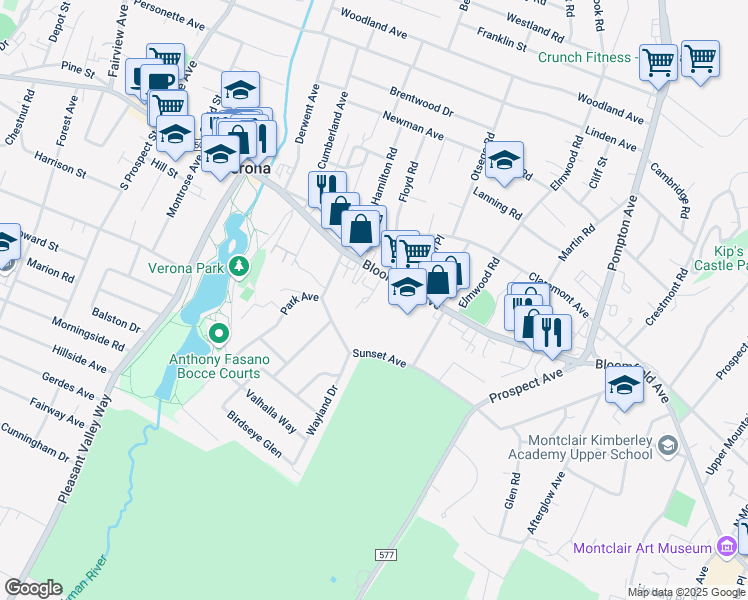 map of restaurants, bars, coffee shops, grocery stores, and more near 12 Green Acres Drive in Verona