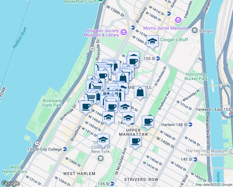 map of restaurants, bars, coffee shops, grocery stores, and more near in New York