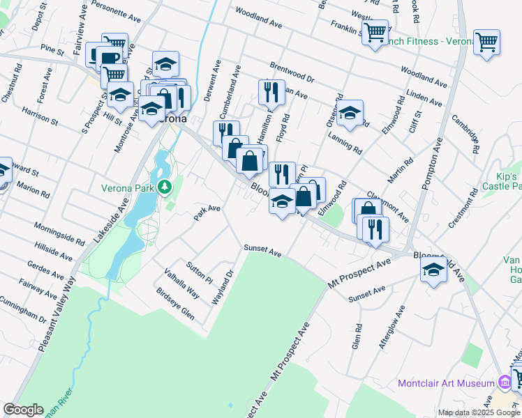 map of restaurants, bars, coffee shops, grocery stores, and more near 12 Green Acres Drive in Verona
