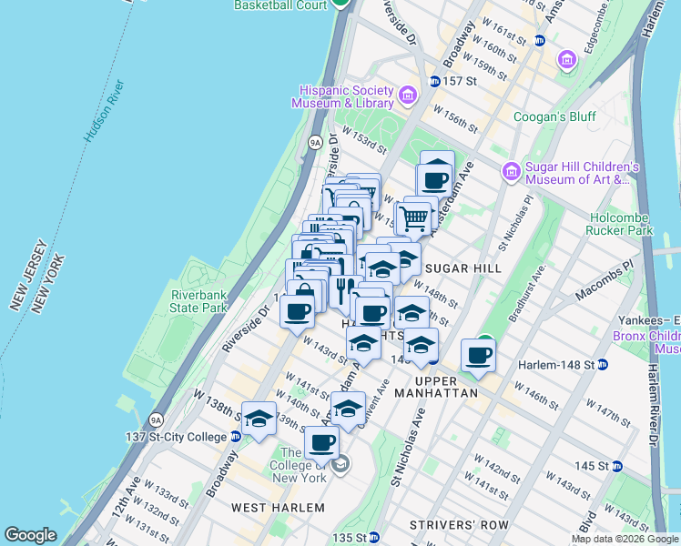 map of restaurants, bars, coffee shops, grocery stores, and more near in New York