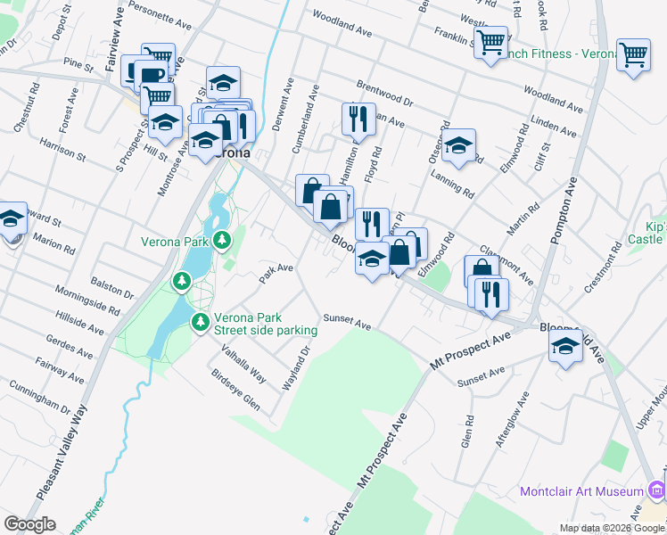 map of restaurants, bars, coffee shops, grocery stores, and more near 12 Green Acres Drive in Verona