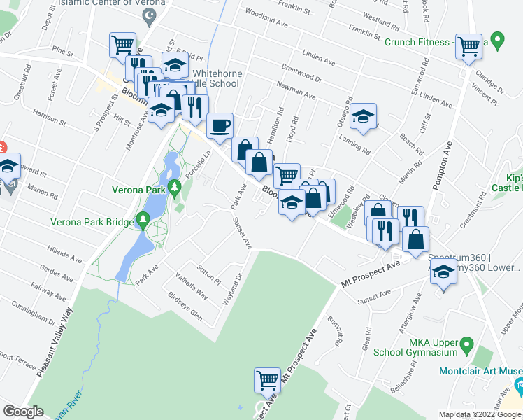 map of restaurants, bars, coffee shops, grocery stores, and more near 12 Green Acres Drive in Verona