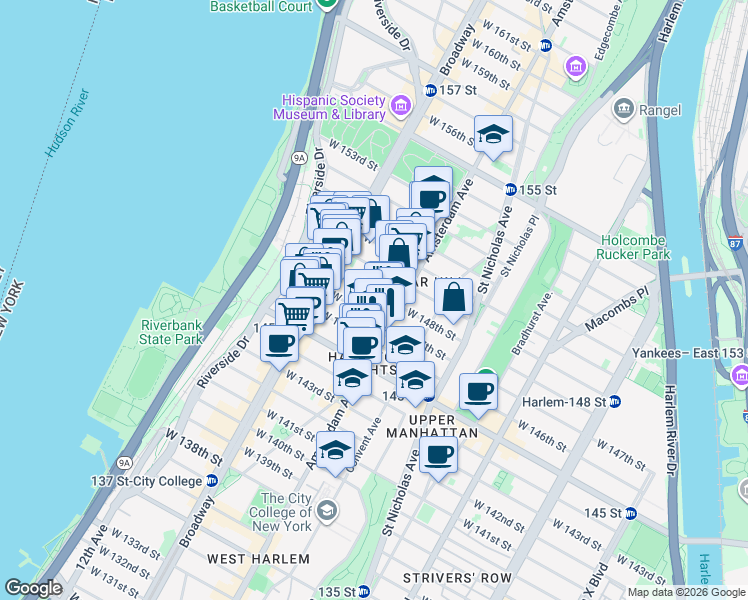 map of restaurants, bars, coffee shops, grocery stores, and more near in New York