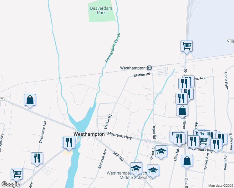 map of restaurants, bars, coffee shops, grocery stores, and more near 4 Cedarfield Lane in Westhampton