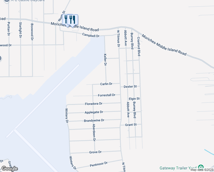 map of restaurants, bars, coffee shops, grocery stores, and more near 48 Carlin Drive in Mastic