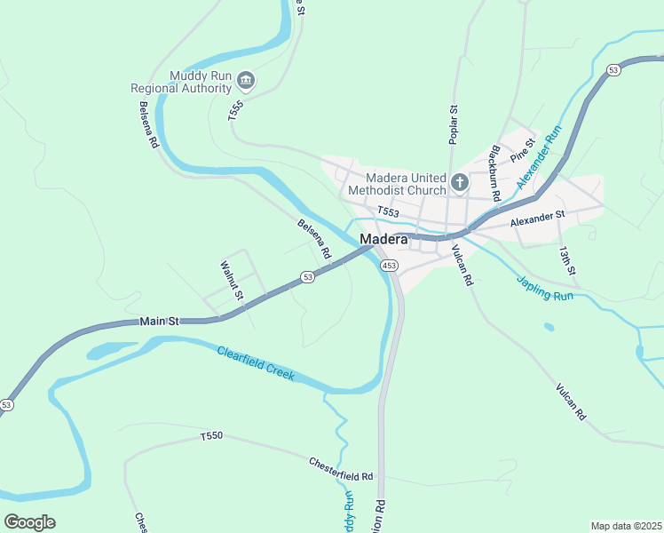 map of restaurants, bars, coffee shops, grocery stores, and more near Pennsylvania 453 in Madera