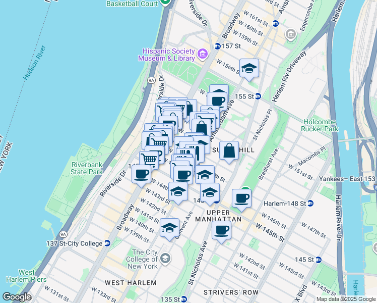 map of restaurants, bars, coffee shops, grocery stores, and more near in New York