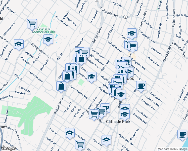 map of restaurants, bars, coffee shops, grocery stores, and more near 440 Lincoln Avenue in Cliffside Park