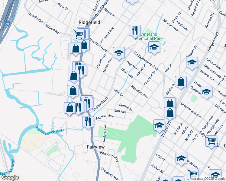 map of restaurants, bars, coffee shops, grocery stores, and more near 354 Shaler Boulevard in Ridgefield