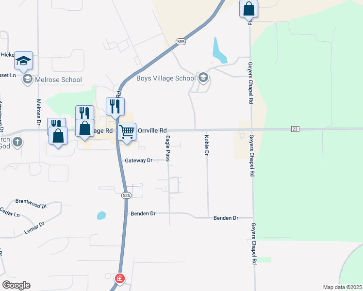 map of restaurants, bars, coffee shops, grocery stores, and more near 2287 Eagle Pass in Wooster