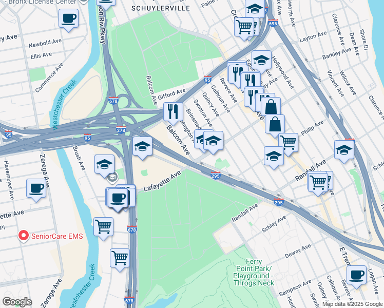 map of restaurants, bars, coffee shops, grocery stores, and more near 920 Balcom Avenue in Bronx