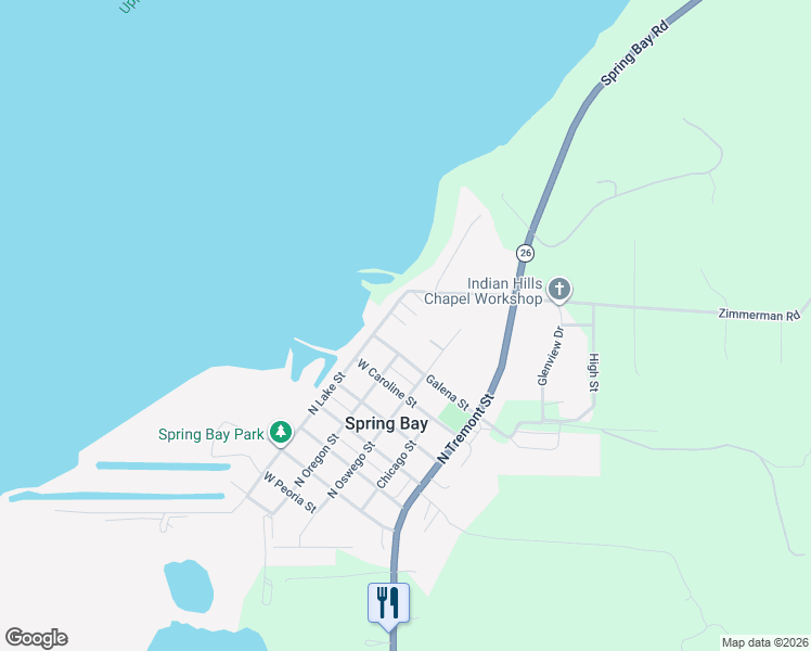 map of restaurants, bars, coffee shops, grocery stores, and more near 149 La Salle Street in Spring Bay