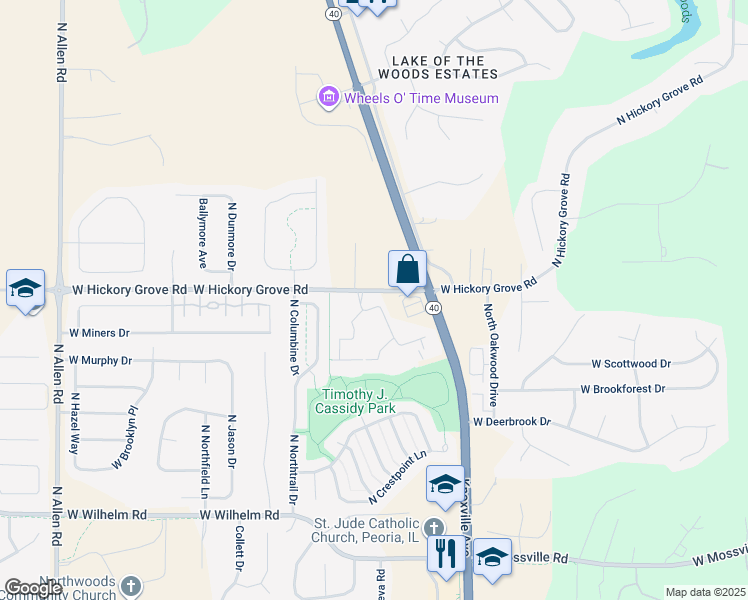 map of restaurants, bars, coffee shops, grocery stores, and more near 1700 West Hickory Grove Road in Dunlap