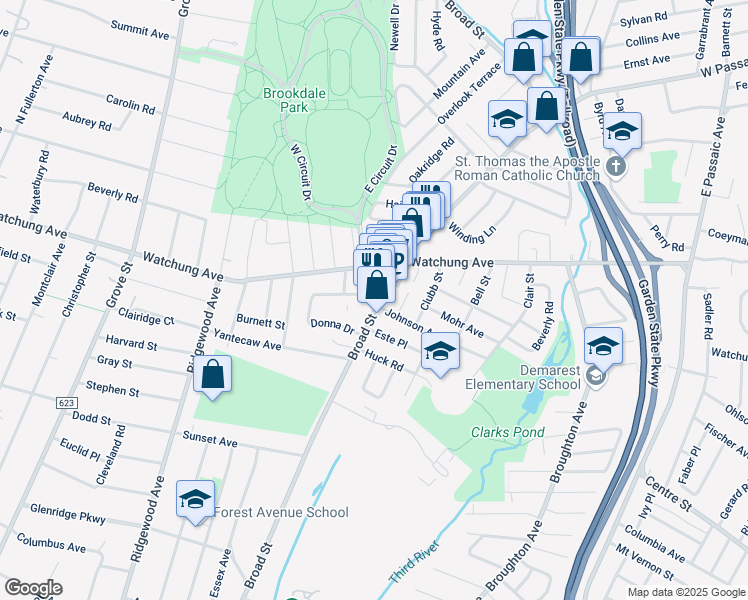 map of restaurants, bars, coffee shops, grocery stores, and more near 15 Johnson Avenue in Bloomfield